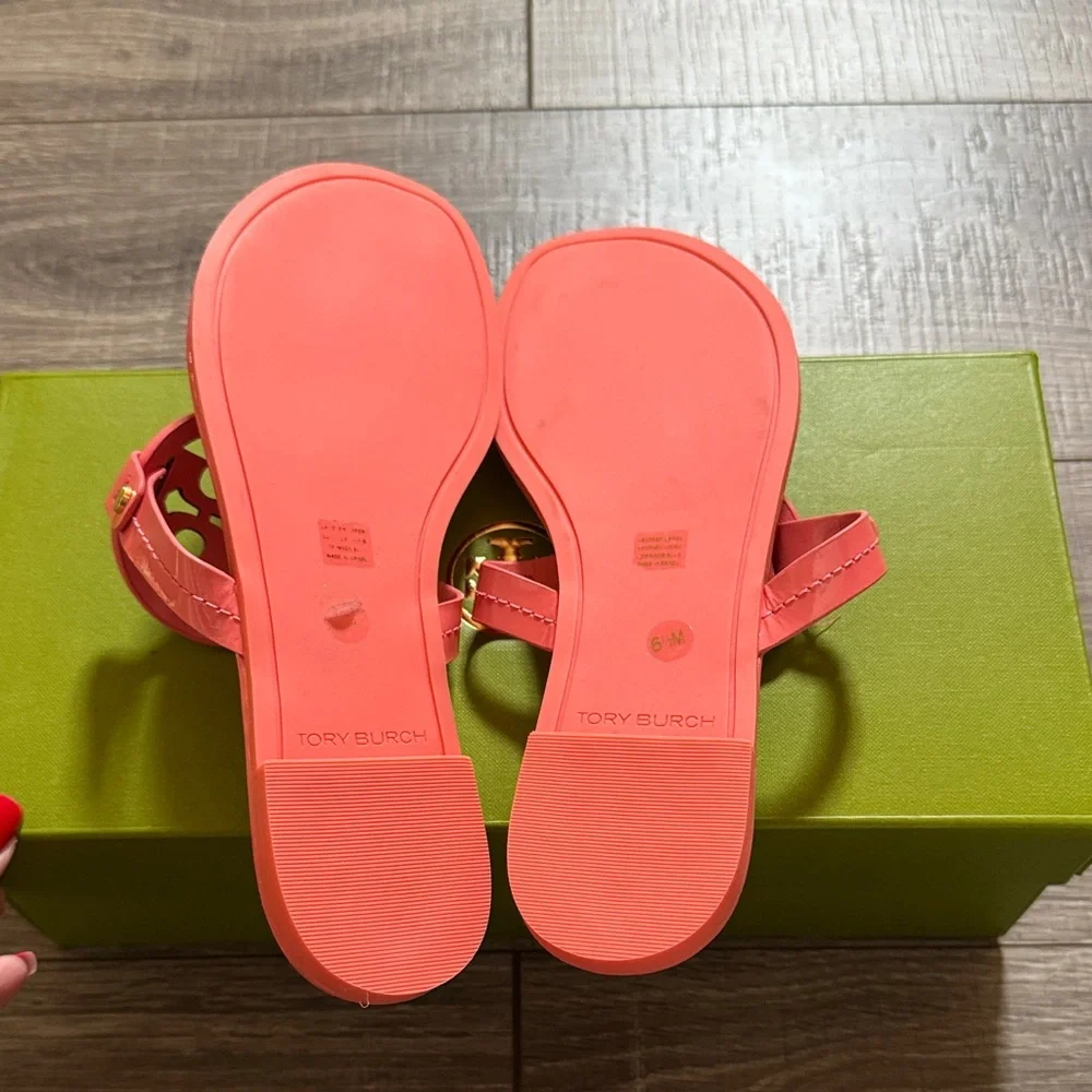 Tory Burch Coral Patent Logo Thong Sandals